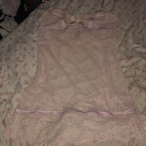 Sheer Lace-Trim Chemise Slip in Light Pink